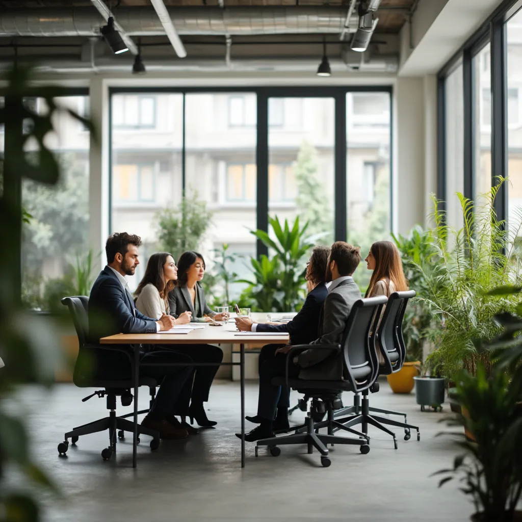 Reunión equipo asesor financiero en espacio abierto