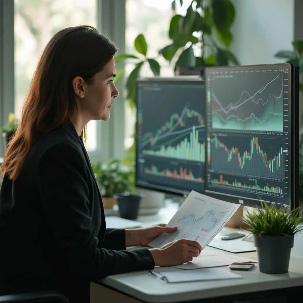 Consultor analizando datos de tendencia financiera